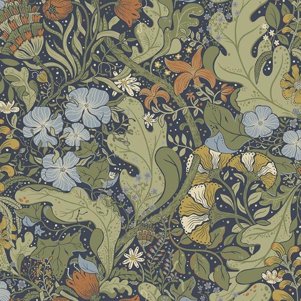 a street prints Elise Indigo Nouveau Gardens Wallpaper