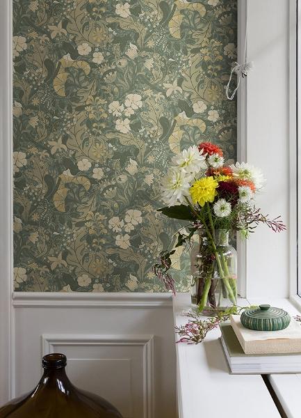 A Street Prints Elise Sea Green Nouveau Gardens Wallpaper