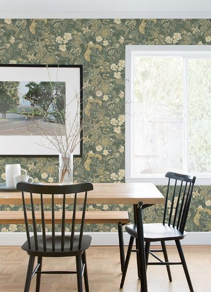 A Street Prints Elise Sea Green Nouveau Gardens Wallpaper