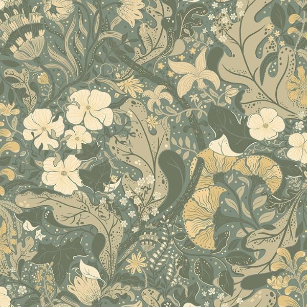 a street prints Elise Sea Green Nouveau Gardens Wallpaper
