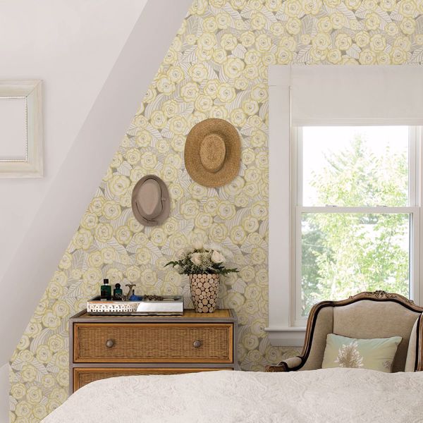 A Street Prints Emery Light Yellow Floral Wallpaper