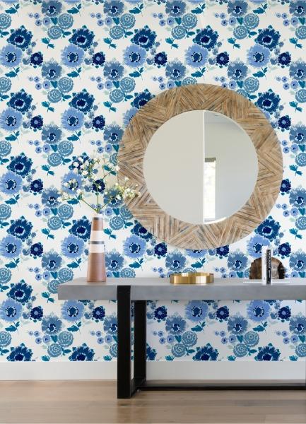 A Street Prints Essie Blue Painterly Floral Wallpaper