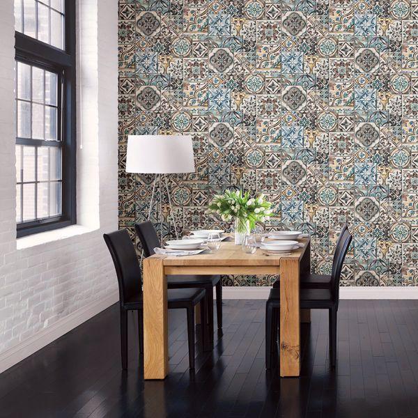 A Street Prints Estrada Blue Marrakesh Tiles Wallpaper