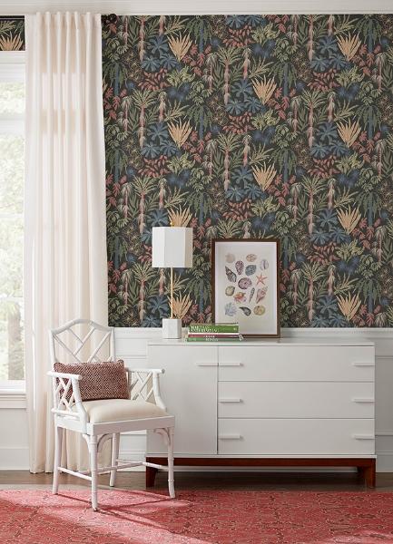 A Street Prints Everglades Black Botanical Wallpaper