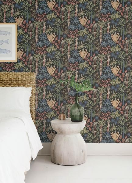 A Street Prints Everglades Black Botanical Wallpaper