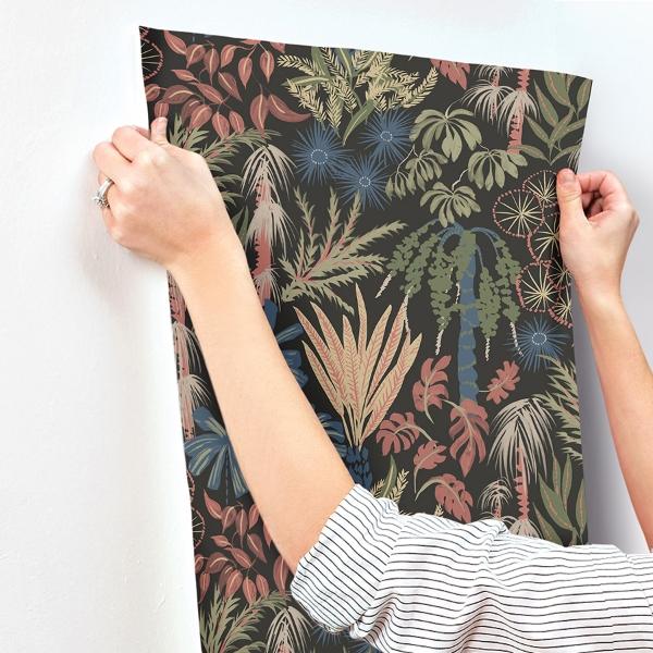 A Street Prints Everglades Black Botanical Wallpaper