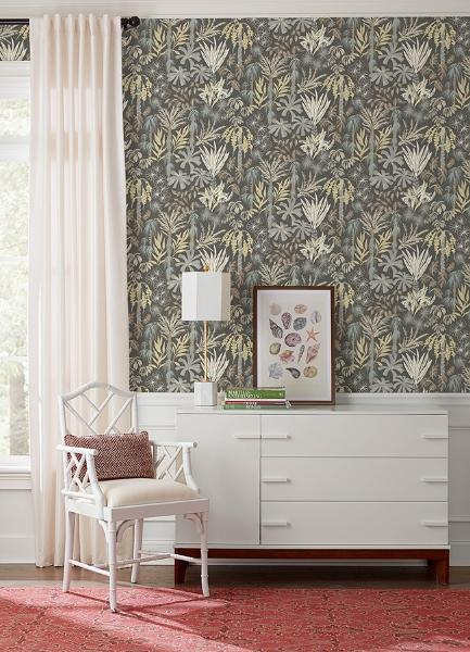 A Street Prints Everglades Grey Botanical Wallpaper