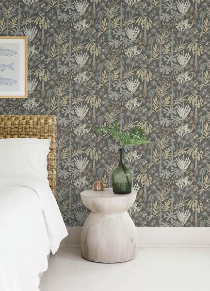 A Street Prints Everglades Grey Botanical Wallpaper