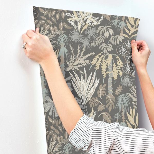 A Street Prints Everglades Grey Botanical Wallpaper