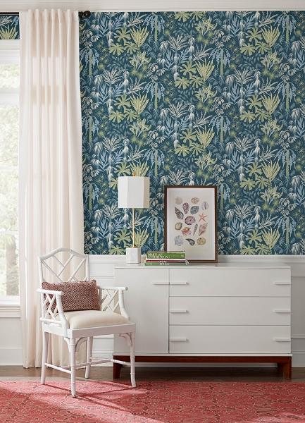 A Street Prints Everglades Teal Botanical Wallpaper
