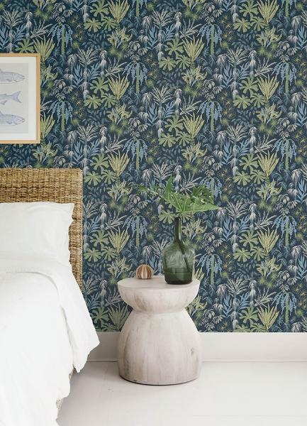A Street Prints Everglades Teal Botanical Wallpaper