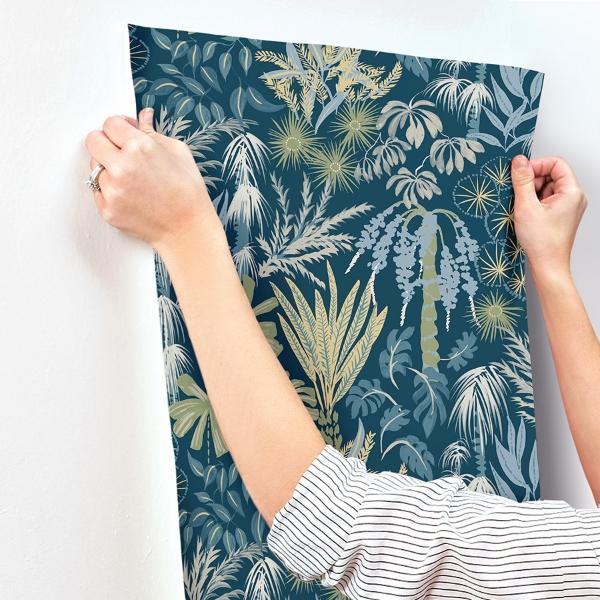 A Street Prints Everglades Teal Botanical Wallpaper