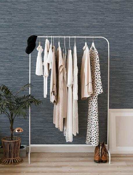 A Street Prints Exhale Indigo Woven Faux Grasscloth Wallpaper