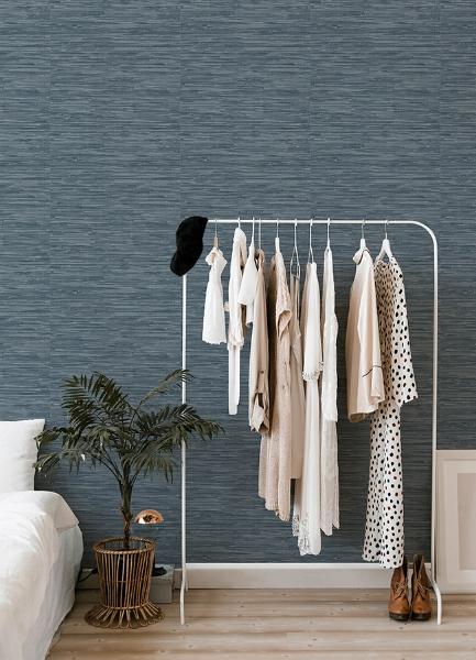 A Street Prints Exhale Indigo Woven Faux Grasscloth Wallpaper