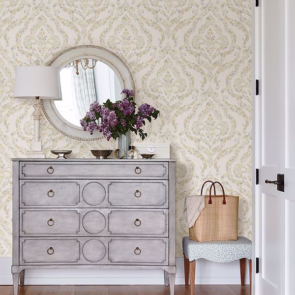 A Street Prints Featherton Mustard Floral Damask Wallpaper
