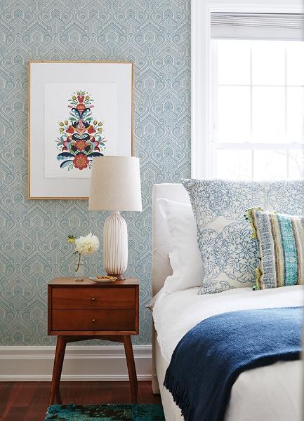 A Street Prints Fernback Blue Ornate Botanical Wallpaper