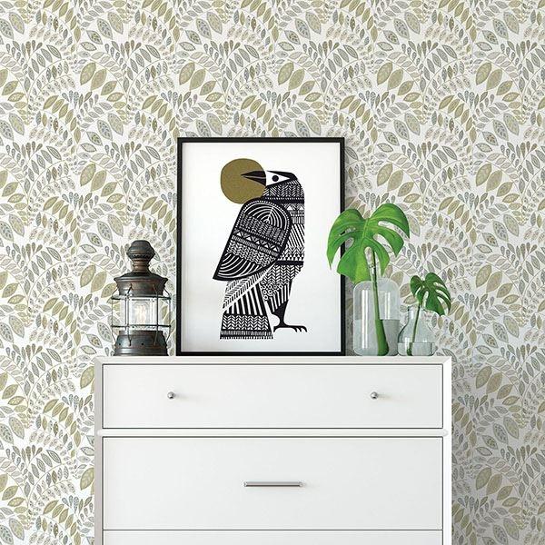 A Street Prints Fiddlehead Grey Botanical Wallpaper