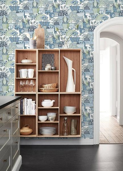 A Street Prints Fika Blue Blissful Birds & Blooms Wallpaper