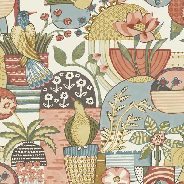 a street prints Fika Mustard Blissful Birds & Blooms Wallpaper