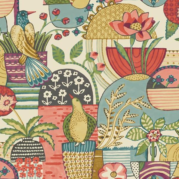 a street prints Fika Plum Blissful Birds & Blooms Wallpaper