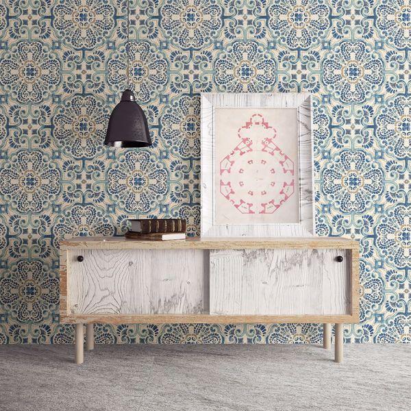 A Street Prints Florentine Blue Faux Tile Wallpaper