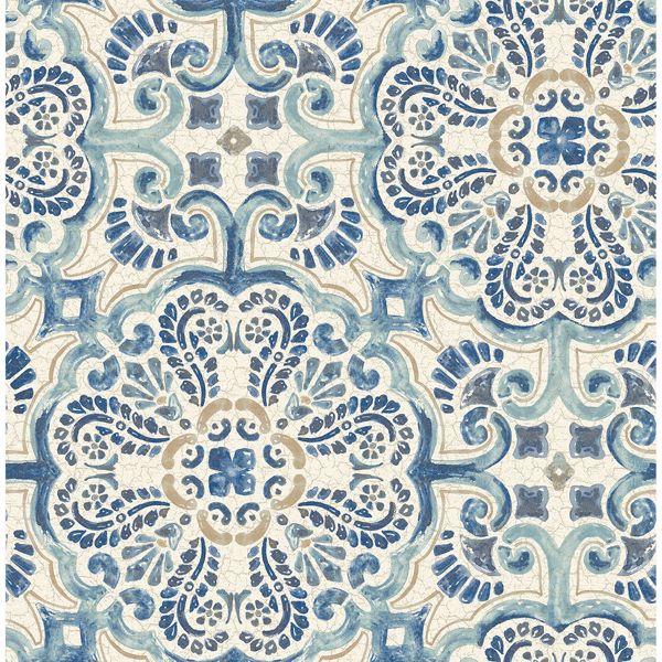 a street prints Florentine Blue Faux Tile Wallpaper