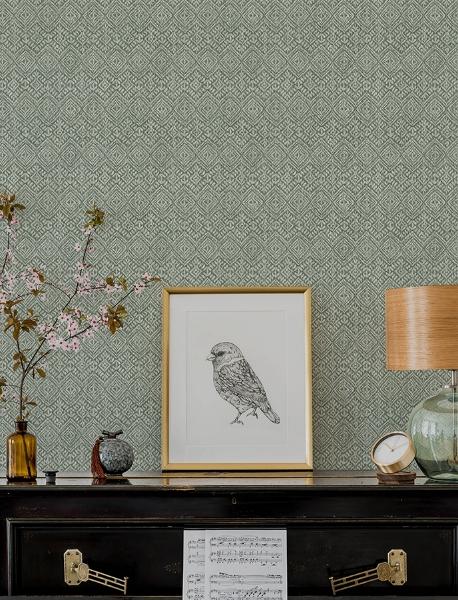 A Street Prints Gallivant Green Woven Geometric Wallpaper