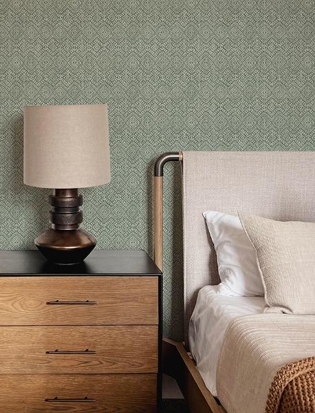A Street Prints Gallivant Green Woven Geometric Wallpaper