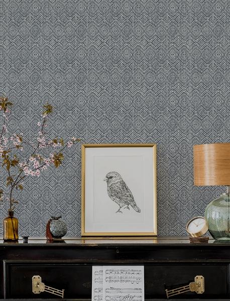 A Street Prints Gallivant Indigo Woven Geometric Wallpaper