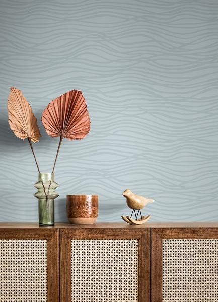 A Street Prints Galyn Sky Blue Pearlescent Wave Wallpaper