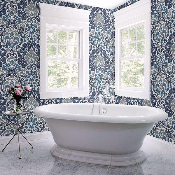 A Street Prints Garden Of Eden Blue Damask Wallpaper