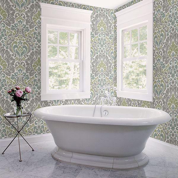 A Street Prints Garden Of Eden Green Damask Wallpaper