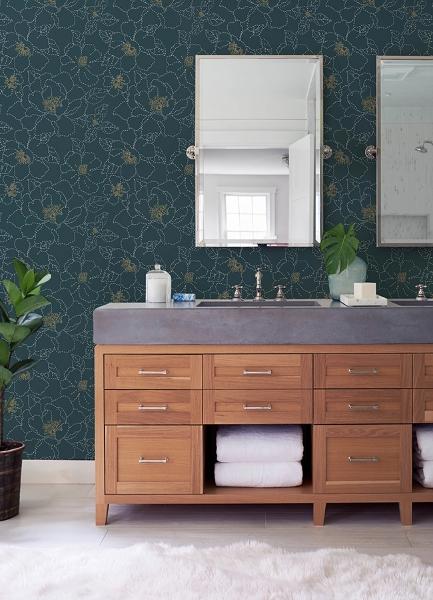 A Street Prints Gardena Indigo Embroidered Floral Wallpaper