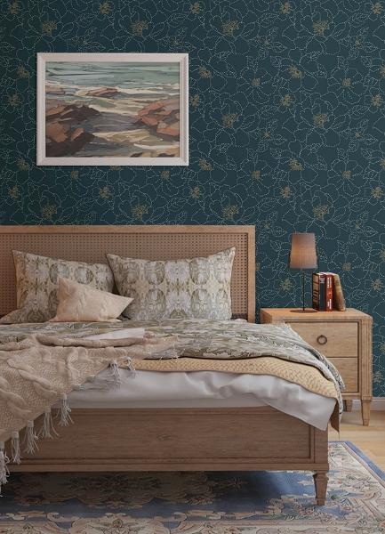 A Street Prints Gardena Indigo Embroidered Floral Wallpaper