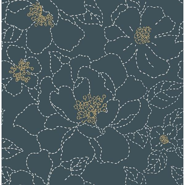 a street prints Gardena Indigo Embroidered Floral Wallpaper