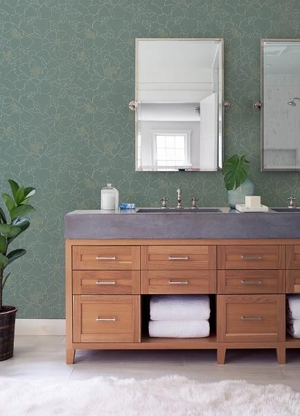 A Street Prints Gardena Sea Green Embroidered Floral Wallpaper