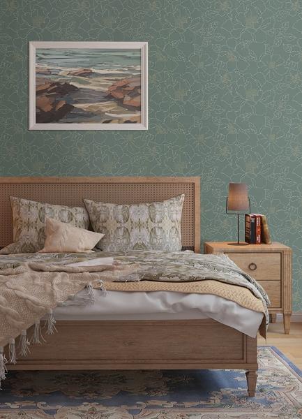 A Street Prints Gardena Sea Green Embroidered Floral Wallpaper