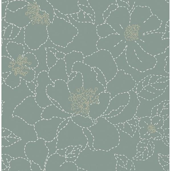 a street prints Gardena Sea Green Embroidered Floral Wallpaper