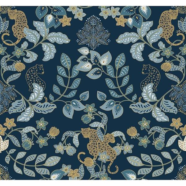a street prints Getty Navy Jungle Damask Wallpaper by Scott Living
