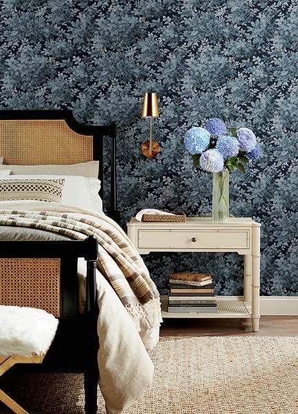A Street Prints Greenwood Dark Blue Deciduous Wallpaper