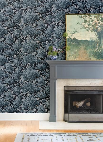 A Street Prints Greenwood Dark Blue Deciduous Wallpaper