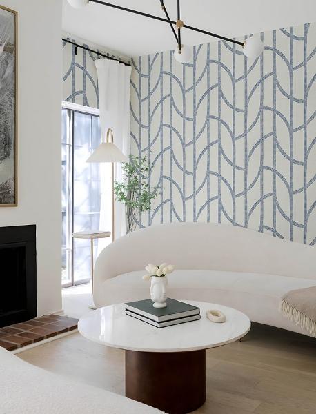 A Street Prints Harlow Indigo Curved Contours Wallpaper