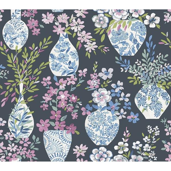 a street prints Harper Charcoal Floral Vase Wallpaper