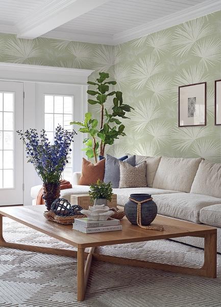 A Street Prints Hatteras Light Green Palms Wallpaper