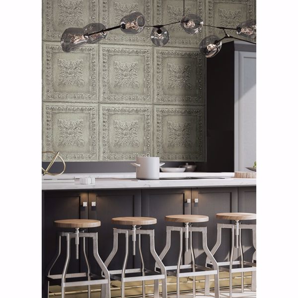A Street Prints Hillman Light Green Ornamental Tin Tile Wallpaper