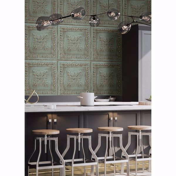 A Street Prints Hillman Turquoise Ornamental Tin Tile Wallpaper