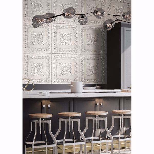 A Street Prints Hillman White Ornamental Tin Tile Wallpaper