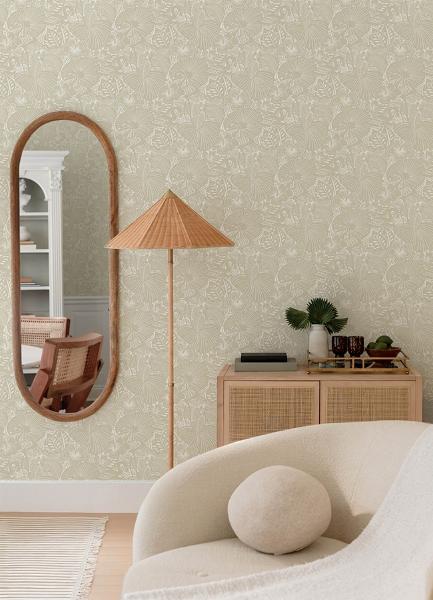 A Street Prints Idalia Beige Floral Flamingo Wallpaper