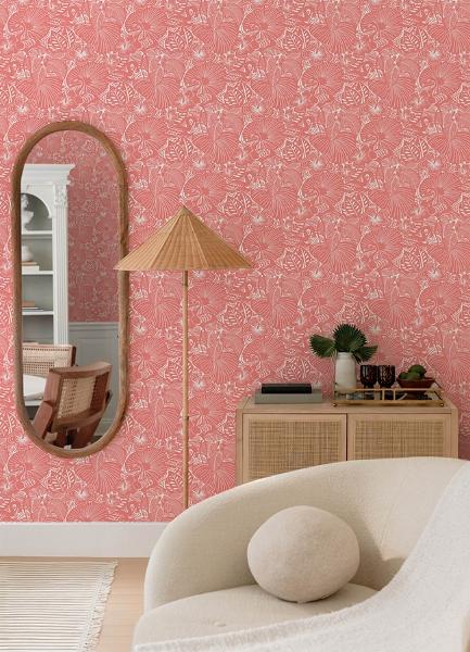 A Street Prints Idalia Coral Floral Flamingo Wallpaper