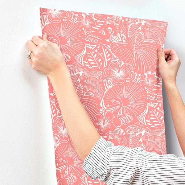 A Street Prints Idalia Coral Floral Flamingo Wallpaper